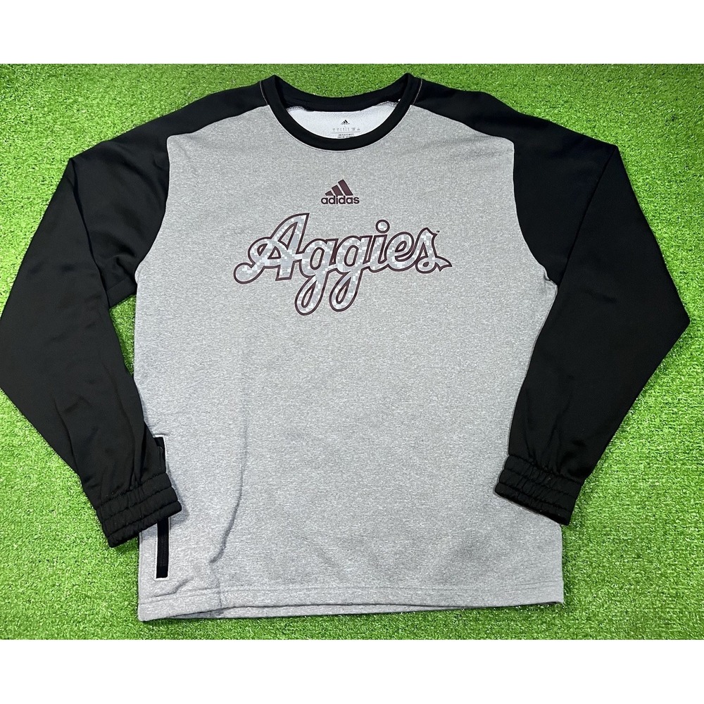 Texas A&M Sweatshirt LG Aggie Script Black Gray Adidas Aeroready Color Block
